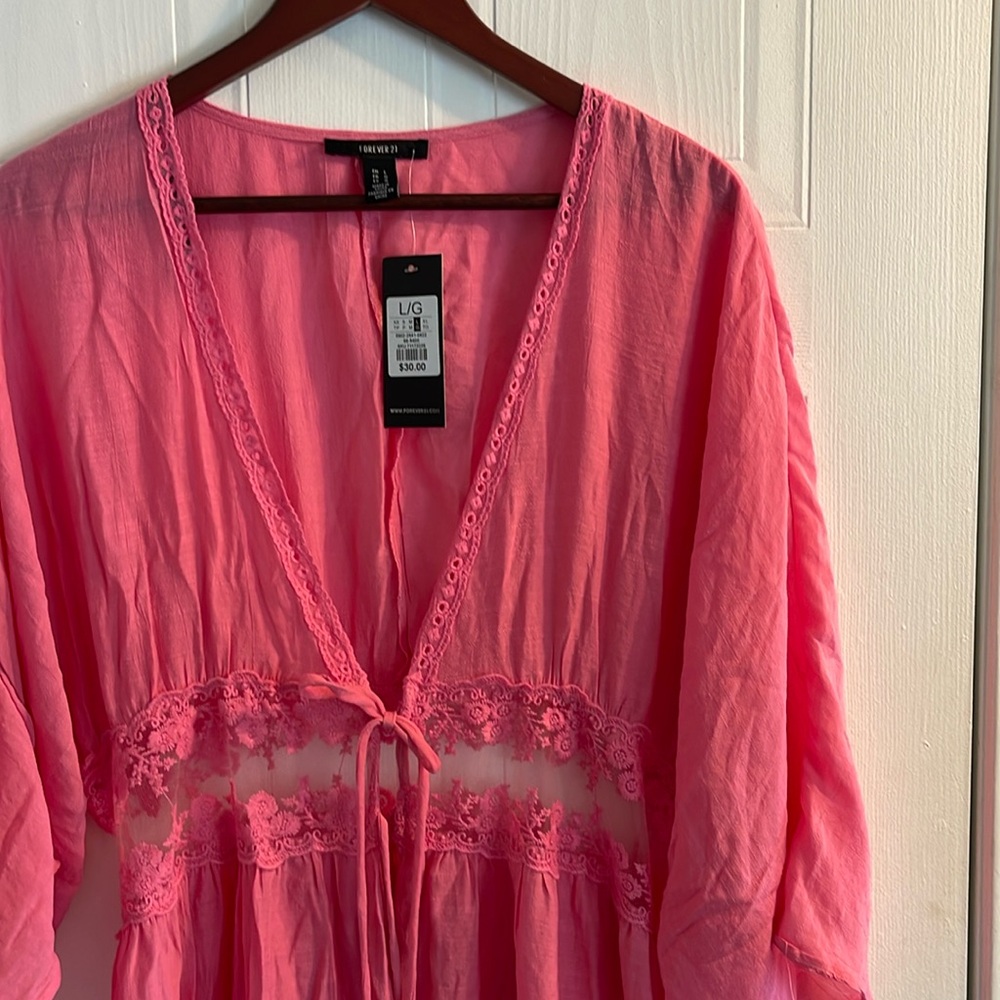 NWT Pink Forever 21 linen and lace kimono